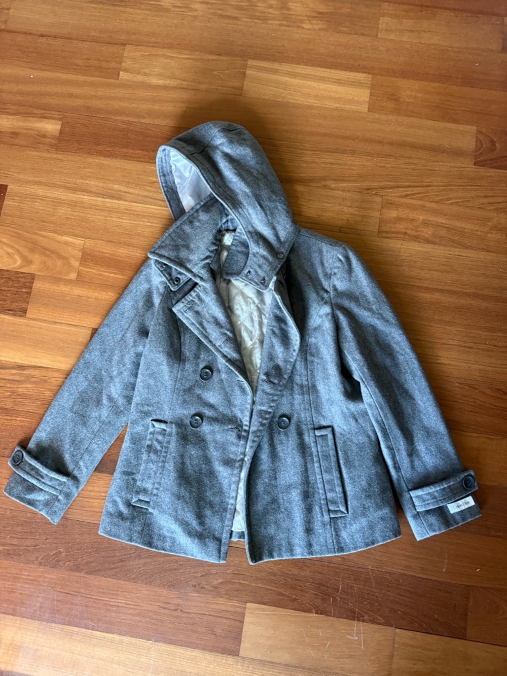 Calvin Klein Charcoal Gray Wool Cuff Coat